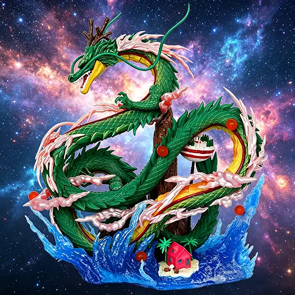 Shenlong Handmade Anime-Inspired Collectible Dragon Shaped Statue, High-Quality PVC Office Desktop Decor with Dynamic Water Wave Base, Ideal Gift for DBZ Lovers, Anime-Inspired Statues, Collectible Statues