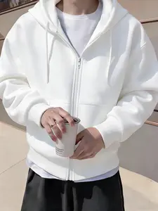 Men's Trendy Zip Hoodie, Casual Long Sleeve Loose Fit Pocket Graphic Pullover for Fall & Winter, Unisex Clothing