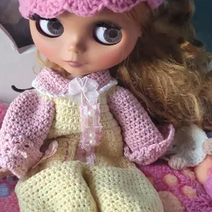 Blythe doll with handmade crochet pajama romper