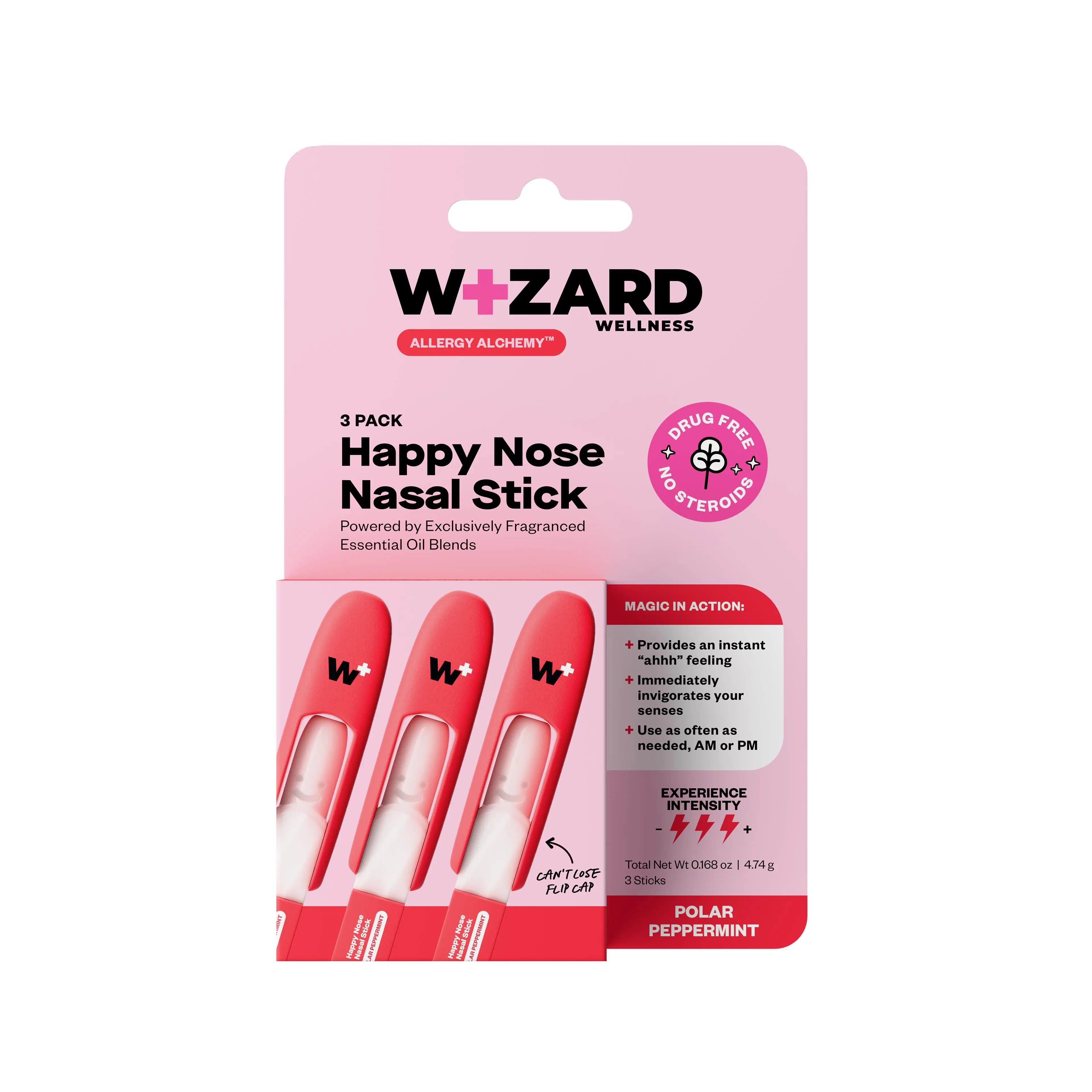 Happy Nose Aromatherapy Nasal Stick 3-Pack, Glacial Mint & Polar Peppermint Essential Oil Blend, Twist-Inhale Nasal Stick for Easy Use