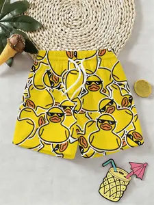 Kids Sunglasses Duck Full Print 3D Shorts, Casual Beachwear for Boys, Fashion Outdoor Sports Pants, Birthday & Holiday Gift