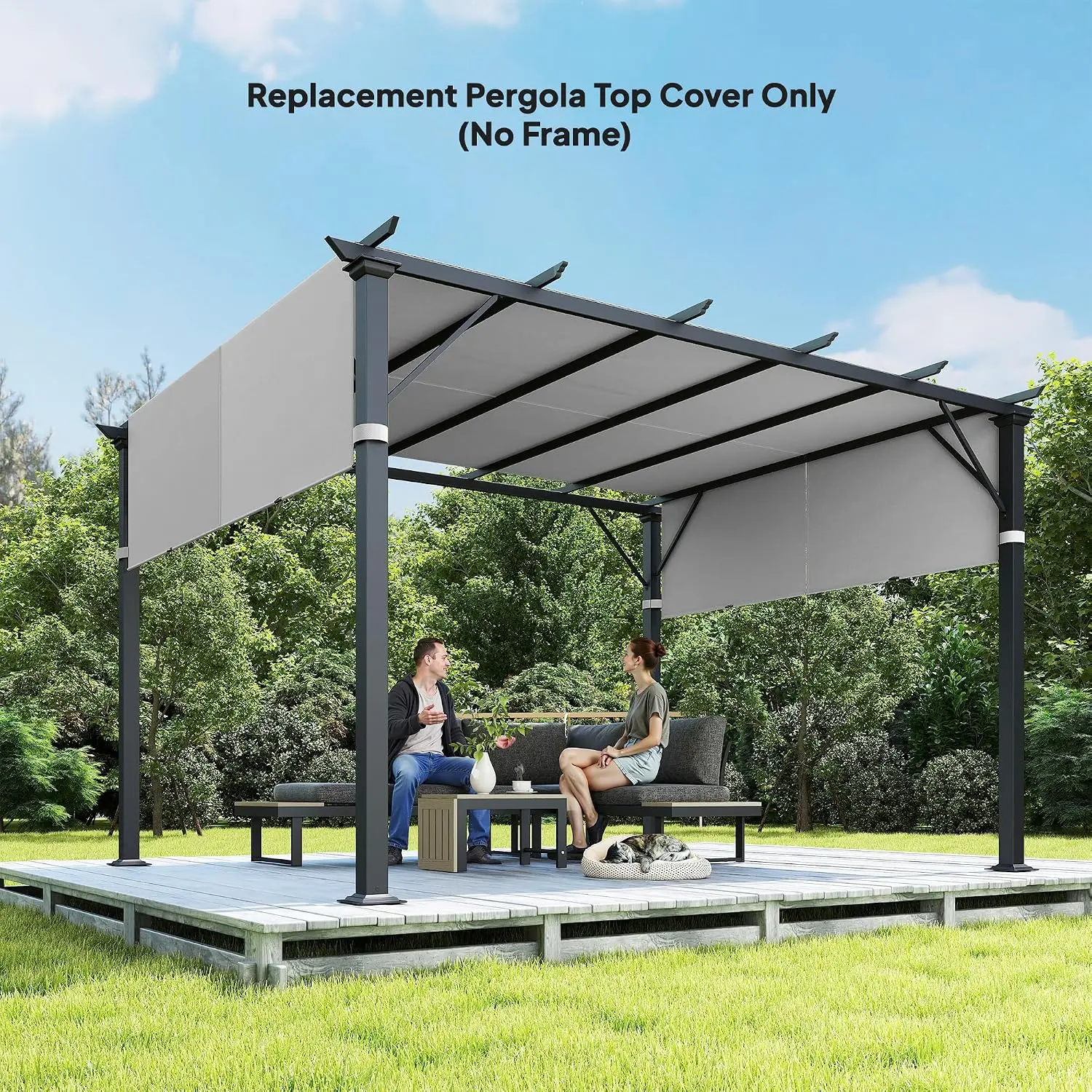 Crestholm 2-Pack Pergola Canopy Replacement, 4 x 16ft UV30+ PA-Coated Fabric Shade Cover for 10x10ft Pergola, Easy Strap Install, Cover Only (Light Gray)