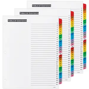Office Essentials 1-31 Tab Table 'n Tabs Dividers for 3 Ring Binders, Printable Table of Contents, Multicolor Tabs, 3 Sets (21892)