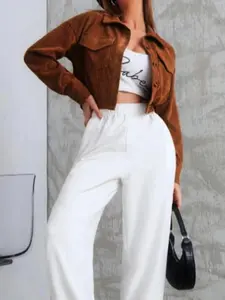 Women's Corduroy Button Front Fitted Jacket with Pockets, Casual Short Coat for Daily Wear, Ladies Outerwear for Spring & Fall Seasons