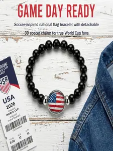 2026 World Cup Men's Beaded Stretch Bracelet – National Flag Design with Detachable Soccer Charm, Football Fan Jewelry & Accessory Gifts