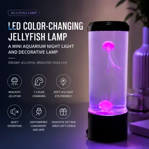 Jellyfish LED Night Light, Mini Aquarium Mood Lamp with Color-Changing Ambient Lighting, Decorative Home Night Lamp graduation gift box