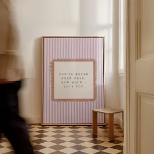 [Sale off up to 50%] [Free ship] [No Frame] You'll Never Know Dear How Much I Love You Nursery Print, Neutral Pink Striped Girls Room Decor, Cottagecore Wall Art Quote 