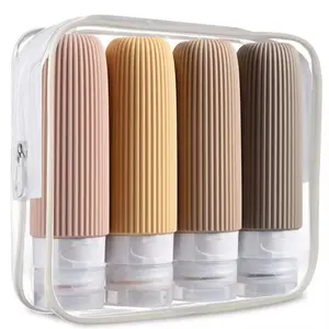 4 Pack Travel Bottles Set, 3oz Leak-Proof Squeeze Silicone Containers, BPA-Free Bathroom Accessories with Transparent Toiletry Bag Organiser, Squeezable Design