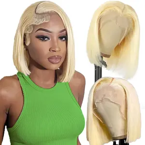 613 Blonde Bob Wig Human Hair 13x4 Lace Front Wigs Human Hair Pre Plucked Hairline 180 Density Burgundy Short Bob Wigs for Women 10 Inch