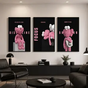 3PCS Kaws Theme Canvas Wall Art| Silver Metal Texture XX Eye Prints for Bedroom & Living Room