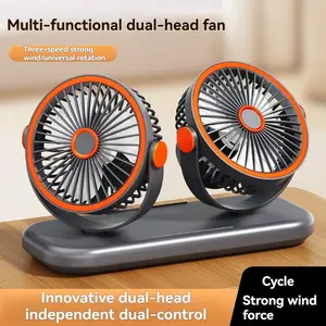 Dual-Head Car Fan with Twin Towers, 3-Speed USB-Powered, 360° Rotation, Quiet Operation, 3D Wide-Angle Airflow, Detachable Clip Included