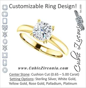Cubic Zirconia Engagement Ring- The Marie Rosalind (Customizable Cushion Cut Solitaire with Tooled Trellis Design)