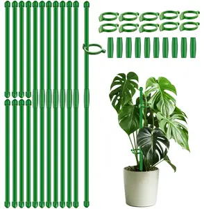 20Pcs Plant Support Stakes 17 inch Garden Orchid Sticks Extended to 3ft 4ft 5ft Plant Poles with Clips for Indoor Outdoor Potted Tomato Rose Amaryllis Vegetables Comes with 20 Ties