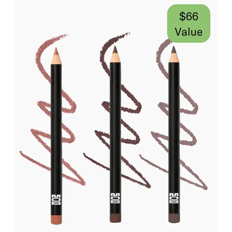 MOB Beauty Smooth Precision Waterproof Lip Liner, No-Transfer Long-Wear Definition, Vegan Silicone-Free Plastic-Free MOB Beauty The Cool Tones Waterproof Lip Liner Collection, 3 Shades, Precision Long Wear, Transfer-Resistant, Vegan