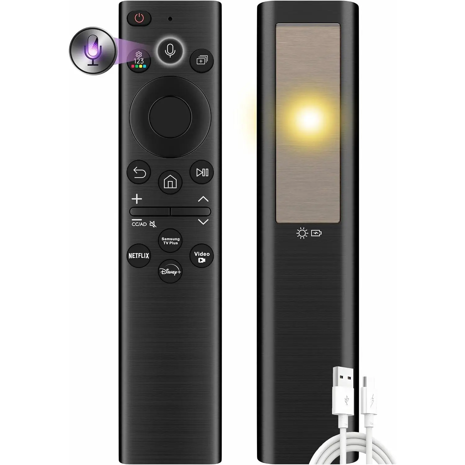 Replacement for Samsung Remote Control for Smart TV, SolarCell Samsung TV Remote 2026-2019, Rechargeable, Universal, Voice Control, Bluetooth, USB-C Fast Charging, 2-Year Warranty
