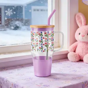 Glug Tumbler Valentine's Day  with Handle - Aesthetic 40oz Glass Cup with Lid, Stylish Holiday Mug & Reusable Water Bottle, Premium Drinkware Perfect 2026 Spring President's Day Gift for Women