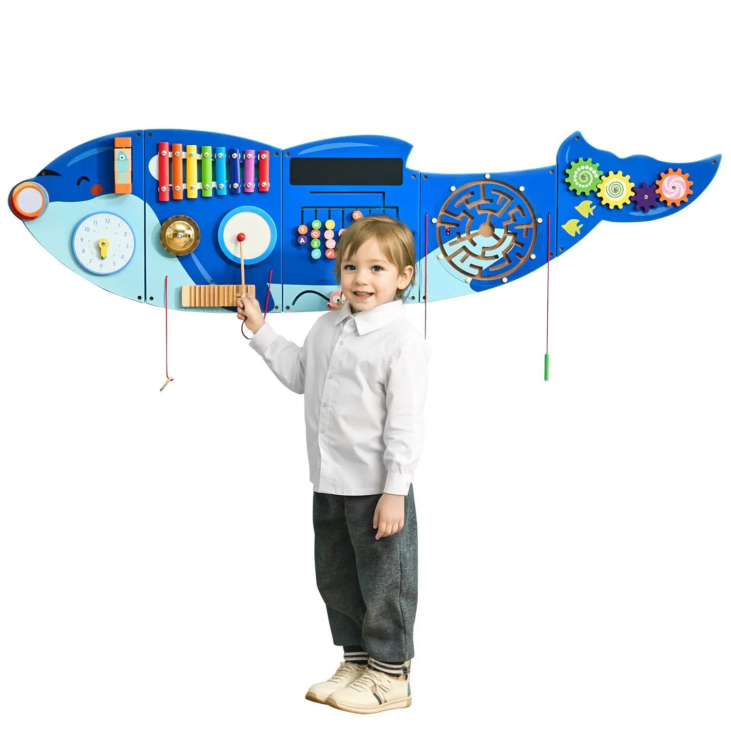 【SummerFinds】VEVOR Orca Activity Wall Busy Board Panels, 12 Activities, Montessori Sensory Wall Toy for Kids 3-12 Years, Montessori Learning Activity Center, Ideal for Toddler Playroom Nursery Classroom