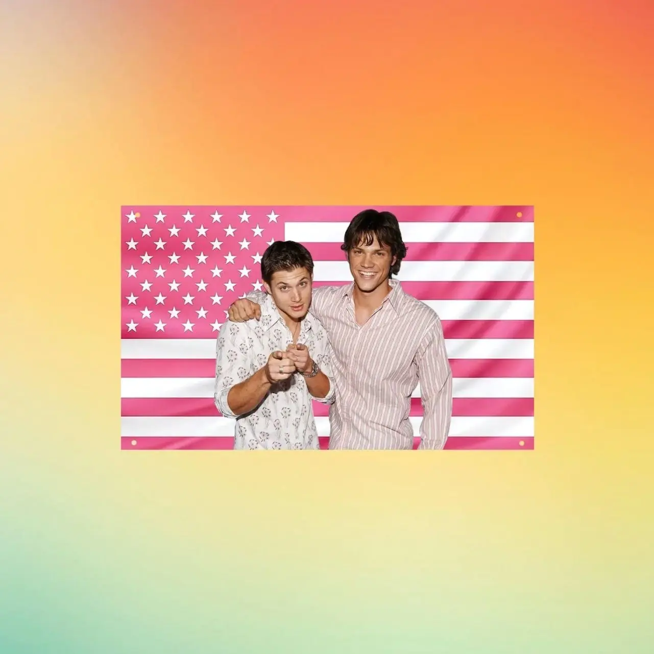 Supernatural Sam & Dean Winchester Pink American Flag, Winchester Brothers Wall Tapestry, TV Show Room Decor