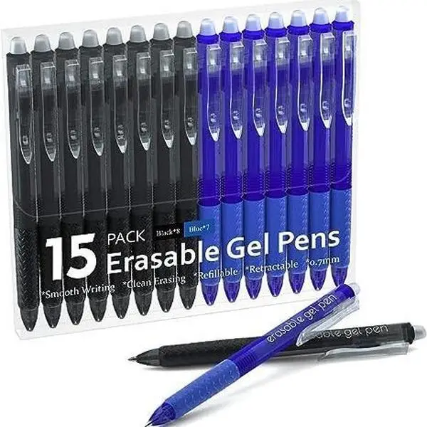 Erasable Gel Pens, 15 Pack Retractable Erasable Pens Clicker, Fine Point, Make Mistakes Disappear, Black Blue Red Inks for Writing Planner and Crosswo