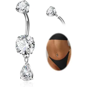 Titanium Dangle Belly Button Ring for Women Dangling Navel Ring Hypoallergenic Teardrop Belly Rings Internally Threaded CZ Belly Piercing Jewelry 10MM