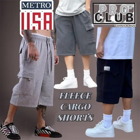 PRO CLUB Cargo Sweat Shorts UNISEX 6 Pockets Fleece Shorts PRO CLUB Hip Hop Shorts Casual Sweatshorts Cotton / polyester Casual Menswear