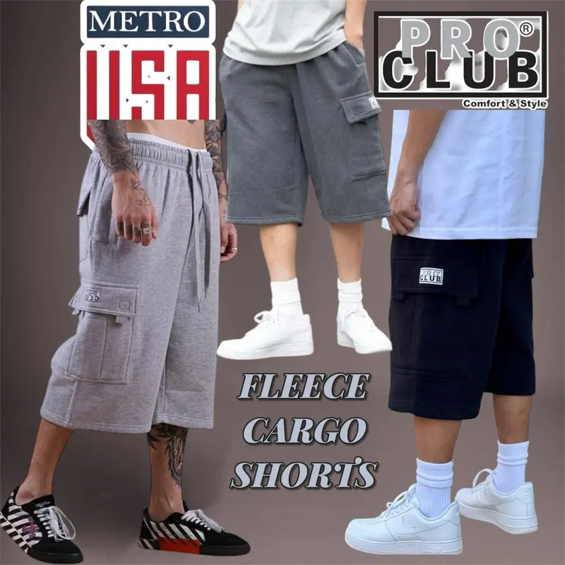 PRO CLUB Cargo Sweat Shorts UNISEX 6 Pockets Fleece Shorts PRO CLUB Hip Hop Shorts Casual Sweatshorts Cotton / polyester Casual Menswear