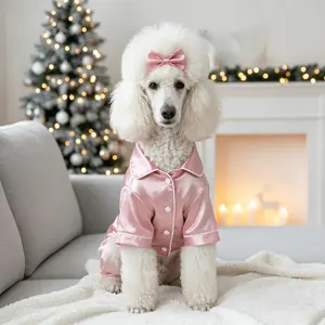 Cute Pet Pajama Set with Bow Headband Cozy Silk Pajamas for Teddy Bichon Pomeranian & Bulldog Soft Puppy Cat Sleepwear for Comfortable Nights # Cute Pet Pajamas # Instagram Viral Pet Outfits # Loungewear