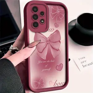 Cute Sweet  Gradient Bow Heart Pattern Case for Samsung Galaxy S24 Plus S25 S23 S22 S21 Ultra FE S24+ Patterned Soft TPU Full Camera lens Protection Rugged Phone Cover Gift 2D printing
