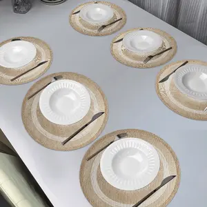 6pcs Linen-Style Textured Table Mats, Simple Luxurious Insulation Pads, Non-Slip Dining Decorative Mat Set for Home Use Insulated Kitchen Decorative Placemat