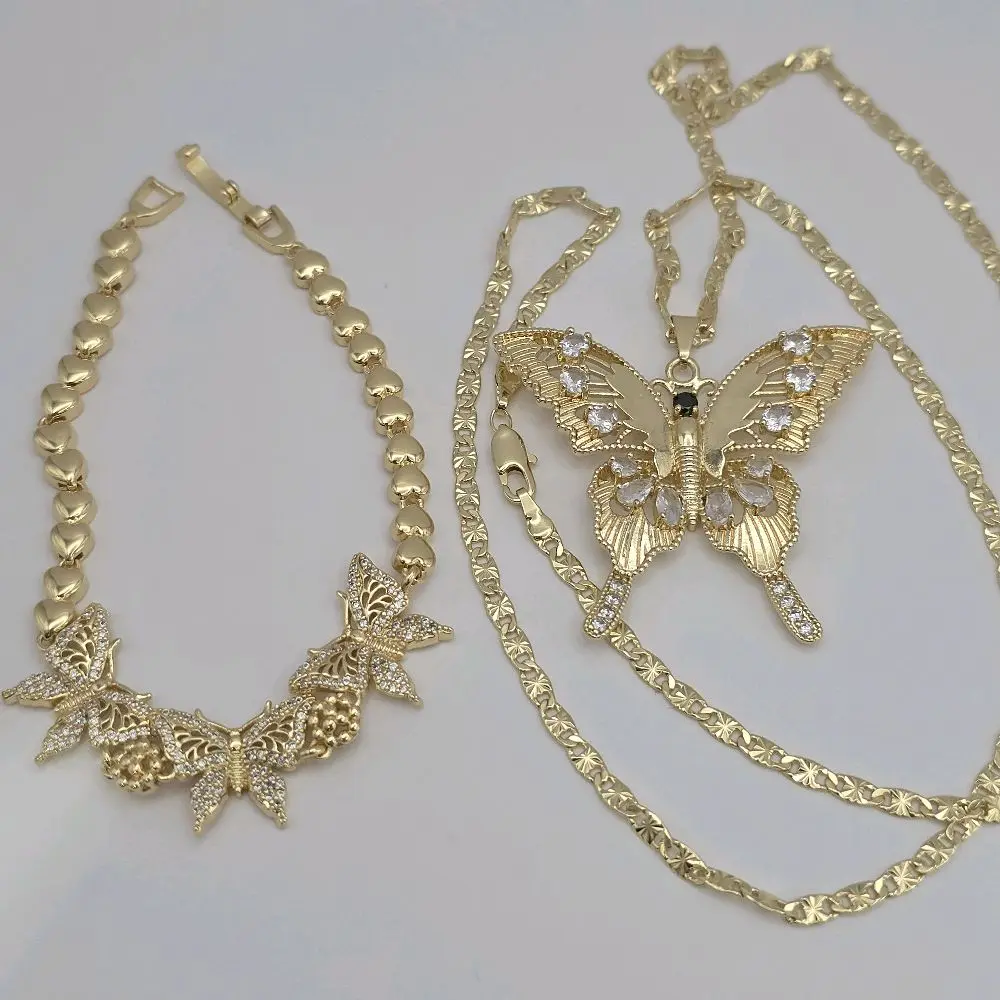 butterflies set clear stone's bracelet with bracelet Gold-plated 24"inches fancy design