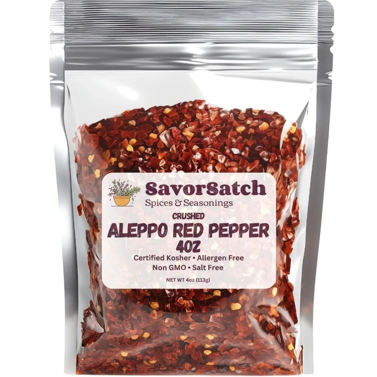 SavorSatch Aleppo Red Pepper Flakes - 4 oz Resealable Pouch | Certified Kosher, Moderately Spicy Halaby Chili Pepper | Authentic Turkish Flavor | Crushed Red Capsicum annuum for Cooking and Seasoning