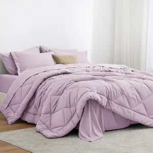 Twin Comforter Light Purple, 5 Twin a Bag, Sets with 1 Comforter, 1 Flat Sheet, 1 Sheet, 1 Pillowcase and 1 Pillow Sham
