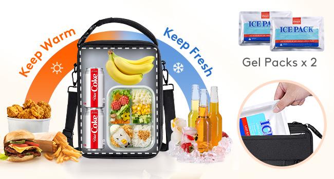 Lifewit Expandable Lunch Bag with 2 Ice Packs for Men Women Adult, Portable Cooler Bag for Work College Travel, 6.5L 12 Cans, Insulated Lunch Box