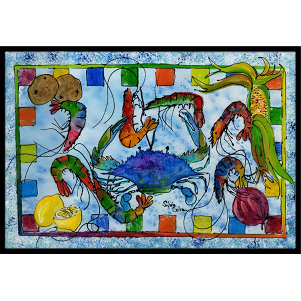 212 MAIN Crab Motif Indoor-Outdoor Mat, 18x27 in, Fade-Resistant, Permanently Dyed, Suitable for Front/Back Doors