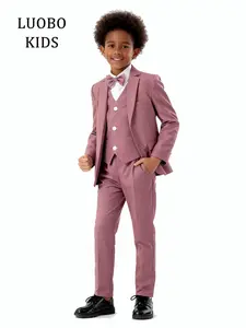 【LUOBOKIDS】Boys ' Pink Formal Suit Set, Adjustable Waist Belt, Modern Style, Perfect for Weddings & Communion, Elegant Clothing--23806