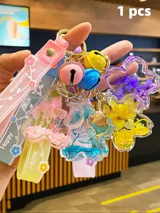 Creative Sand Keychain with Star Flower Design, Cartoon Figure Backpack Charm, Car Key Chain, Student Gift, All Seasons Accessory
