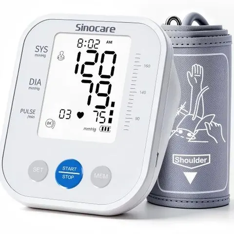 Sinocare Upper Arm Digital Blood Pressure Monitor,HSA/FSA Eligible,Battery-Powered Digital Device, Plastic Adjustable Arm Cuff (8.6"-16.5"), 3-Color Backlit, Irregular Heart Alert, Dual User Mode, Home Use for Adults, Easy To Use