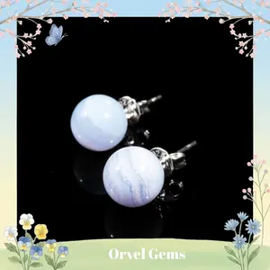Blue Lace Agate Stud Earrings – Calming Crystal Gemstone Healing Jewelry, Soothing Blue Tones, Elegant Gift for Her