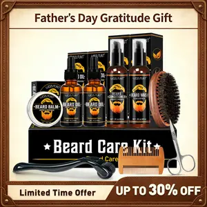 【Father's Day Gratitude Gift】Beard Kit for New Year Gift & Men Grooming & Care W/Beard Wash,3 Packs Beard Oil,Beard Balm Leave-in Conditioner Boyfriend Father’s  Gift