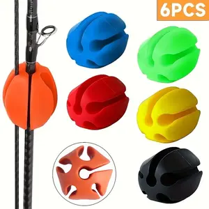 6-Piece Silicone Fishing Rod Holders Set with Multi-Function Straps, Silicone Rod Rack, Lightweight Rod Organizer, 5-Slot Fishing Pole Storage Accessories, Universal Fit Mixed Color Pack, Fishing Rods Holder