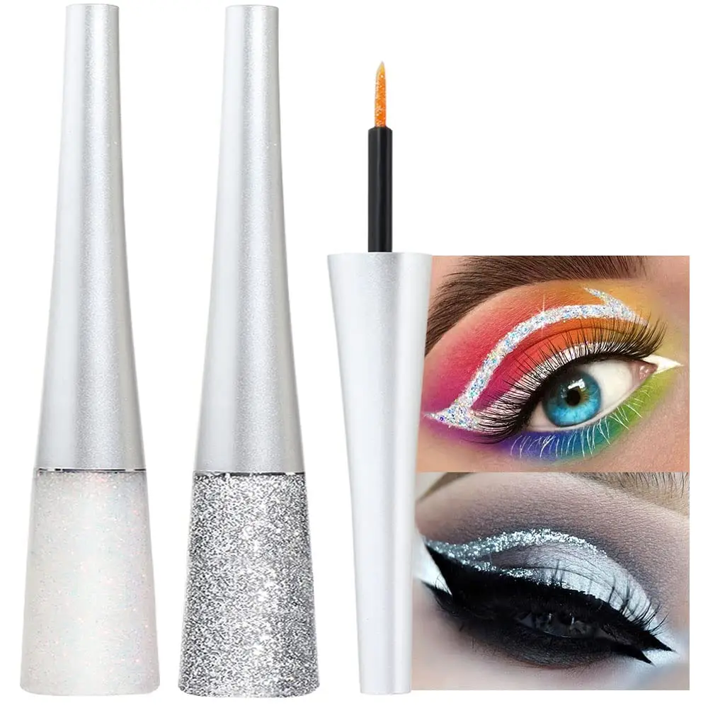 Pearl White Silver Color Liquid Glitter Eyeliner Liners Sets for Women Liquid Sparkly Glitter Eyeliner delineador con glitter de colores para ojos colores 09+10