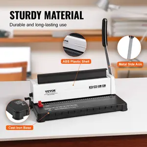 VEVOR Coil Spiral Binding Machine, Manual Book Maker 34-Holes Binding 120 Sheets, Punch Binder with 100pcs 5/16'' Coil Binding Spines, Adjustable Side Margin, for Letter Size, A4, A5