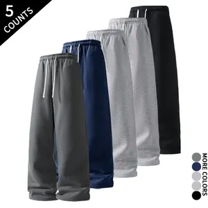 “5-Pack/5 Counts” Basic Solid Color Straight-Leg Athletic Pants, 5-Piece Set, Drawstring Waist, Loose Fit Bottoms fathersdaygift