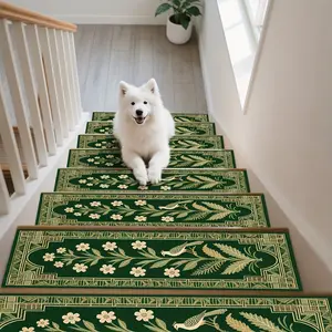 15pcs Plant Vine Pattern Printed Stair Mats, Non-Slip Stair Carpets, Step Protection Carpets, Edging Stair Mats for Home Decoration, Indoor Room Supplies Bedside Additions Suitable for Indoor/Outdoor Stairs