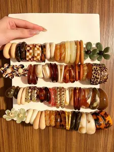 40 Pairs Fashion Maillard Color Exaggerated Artistic Earrings, Unique Acrylic Resin C-Shaped Dangle Earring Set, Stylish Jewelry Collection