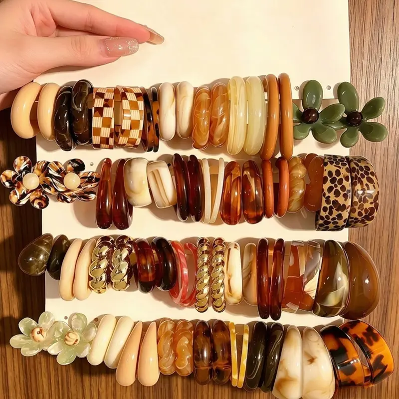 37 Pairs Fashionable Maillard Color Exaggerated Artistic Earrings, Unique Acrylic Resin C-Shaped Dangle Earring Set, Stylish Jewelry Collection