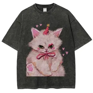 Clown Kitty Unisex Vintage Washed Tee T-Shirt, Fashion Cotton, Full Colors, Full Sizes For Men & Women