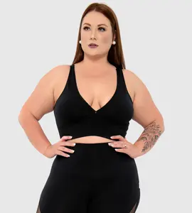 Black Plus Size High Impact Sport Bra with Strappy Back