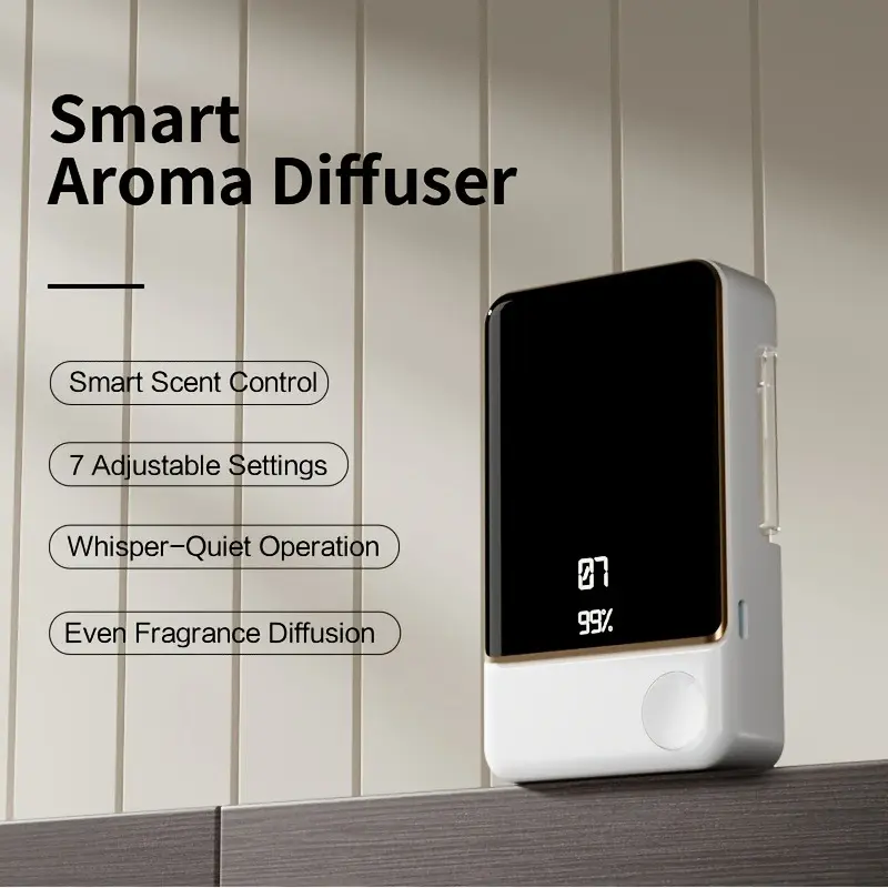 Automatic Aroma Diffuser Humidifier - Wall-Mounted/Tabletop, Battery-Operated Home Air Freshener Deodorizer with 7 Adjustable Settings, Ambient Nightlight, Long-Lasting Fragrance, Suitable for All Seasons, Diffusers