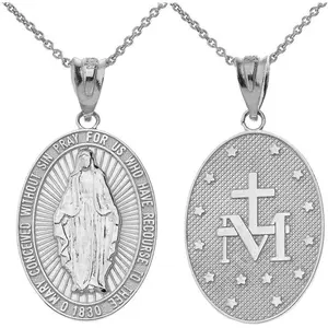 925 Sterling Silver Miraculous Medal Of Blessed Virgin Mary Catholic Charm Pendant Necklace with Chain and Pendant only